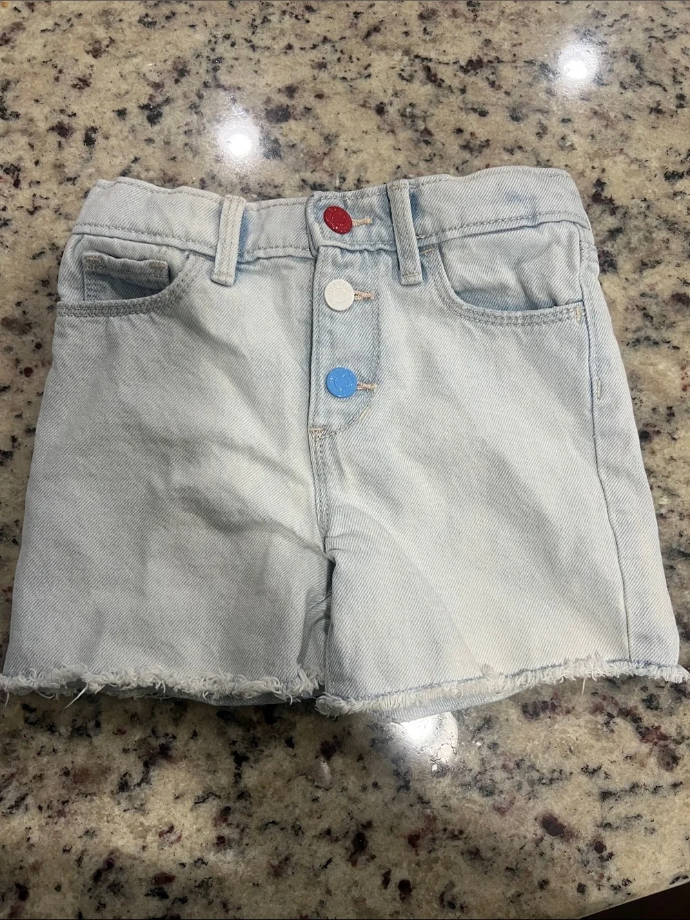Old Navy Light Wash Denim Shorts with Red, White & Blue Buttons